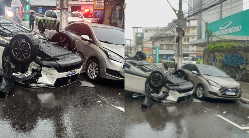 VEJA: Mulher capota carro durante forte chuva na Avenida Joaquim Nabuco, no Centro de Manaus