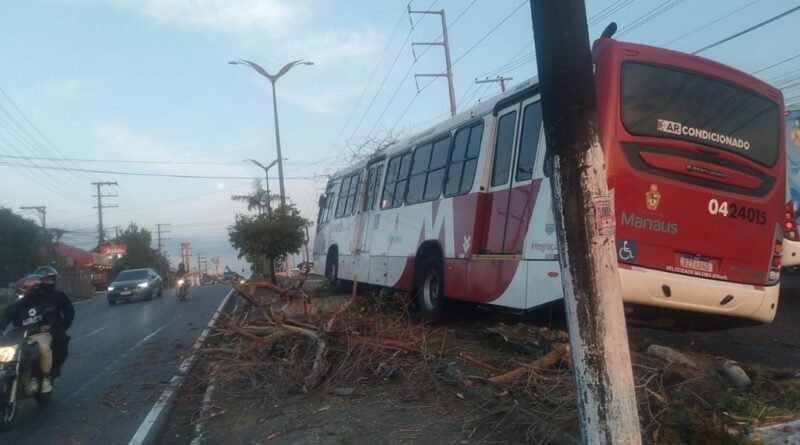 Ônibus da linha 350 colide com árvore e interdita trecho da Avenida Noel Nutels, em Manaus